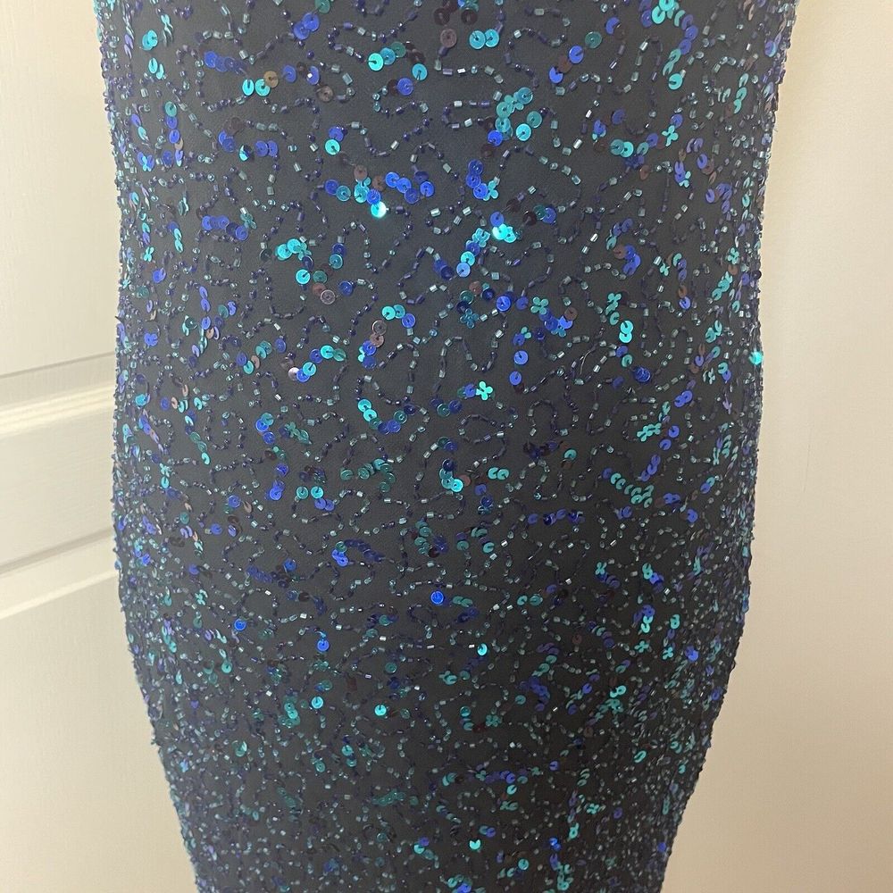 Y2K 00s George Size 12 Cowl Sequin Dress Green Black Festive Xmas - Picture 3 of 13